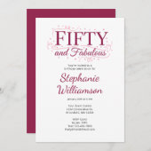 Fifty and Fabulous Black Berry Pink Script Kaart (Voorkant / Achterkant)