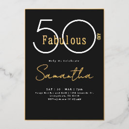 Fifty and Fabulous Black & Gold 50th Birthday Folie Uitnodiging