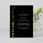 Fifty and Fabulous Black Gold 50th Birthday Party  Folie Uitnodiging (Staand Voorkant)