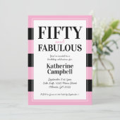 Fifty and Fabulous Black Pink 50th Birthday Party Kaart (Staand voorkant)
