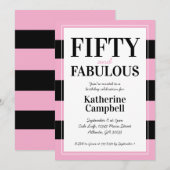 Fifty and Fabulous Black Pink 50th Birthday Party Kaart (Voorkant / Achterkant)