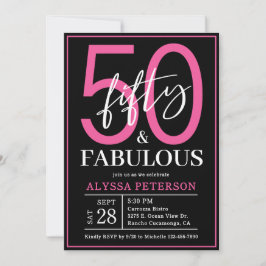 Fifty and Fabulous Black Script 50th Birthday Kaart