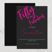 Fifty and Fabulous Black Script 50th Birthday Kaart (Voorkant / Achterkant)