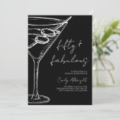 Fifty and Fabulous Black Script Line Art Martini Kaart (Staand voorkant)