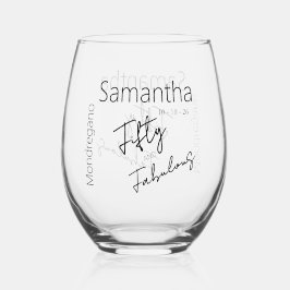 Fifty and Fabulous Black White 50th Birthday Wijnglas Zonder Voet