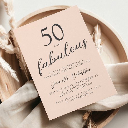 Fifty and Fabulous Blush Pink 50th Birthday Party Kaart