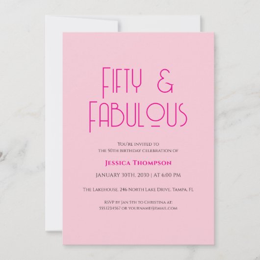 Fifty and Fabulous Blush Pink 50th Birthday Party Kaart (Voorkant)