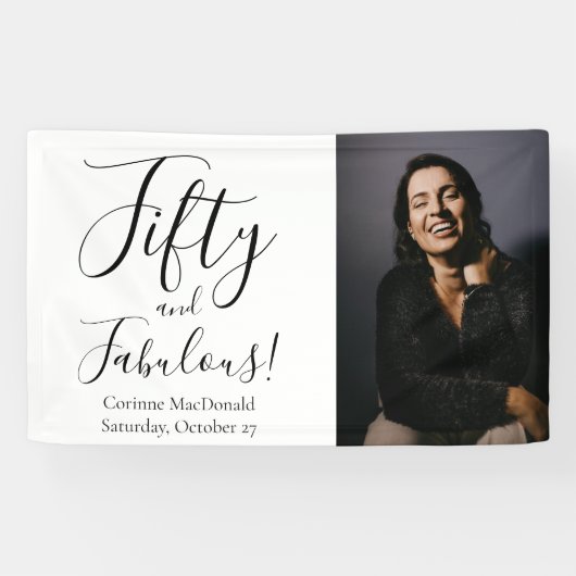 Fifty and Fabulous Bold Photo 50th Birthday Party Spandoek (Horizontaal)