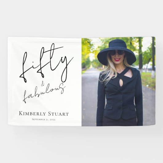 Fifty and Fabulous Bold Photo 50th Birthday Party Spandoek (Horizontaal)