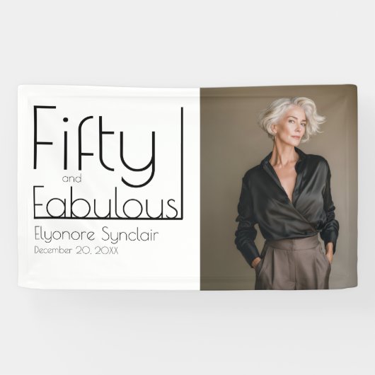 Fifty and Fabulous Bold Photo 50th Birthday Party Spandoek (Horizontaal)