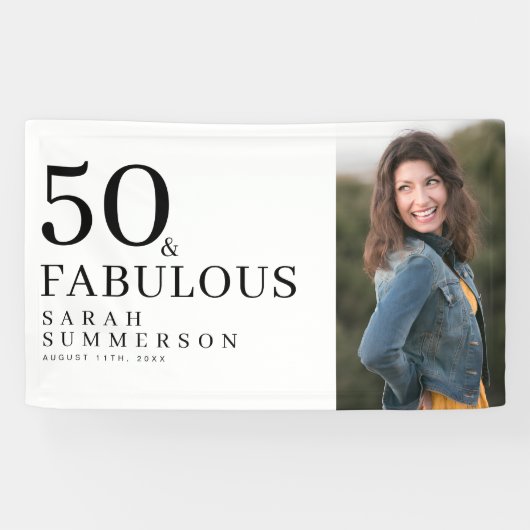 Fifty and Fabulous Bold Photo 50th Birthday Party Spandoek (Horizontaal)