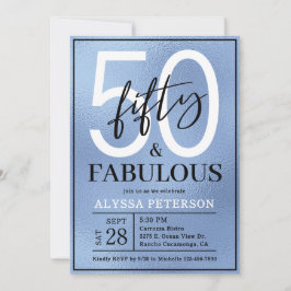Fifty and Fabulous Dusty Blue Script 50th Birthday Kaart