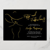 Fifty and Fabulous Foil Line Art Birthday Party  Folie Uitnodiging (Voorkant)