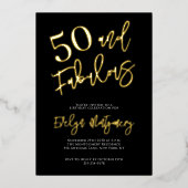 Fifty and Fabulous Gold Black 50th Birthday Party Folie Uitnodiging (Voorkant)
