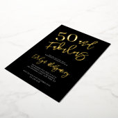 Fifty and Fabulous Gold Black 50th Birthday Party Folie Uitnodiging (Gedraaid)
