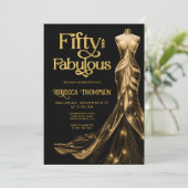 Fifty and Fabulous Gold Dress Black 50th Birthday Kaart (Staand voorkant)