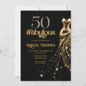Fifty and Fabulous Gold Dress Black 50th Birthday Kaart (Voorkant)