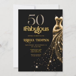 Fifty and Fabulous Gold Dress Black 50th Birthday Kaart