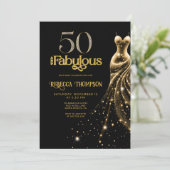 Fifty and Fabulous Gold Dress Black 50th Birthday Kaart (Staand voorkant)