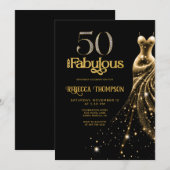 Fifty and Fabulous Gold Dress Black 50th Birthday Kaart (Voorkant / Achterkant)