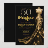 Fifty and Fabulous Gold Dress Black 50th Birthday Kaart (Voorkant / Achterkant)