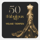 Fifty and Fabulous Gold Dress Black 50th Birthday Vierkante Sticker (Voorkant)