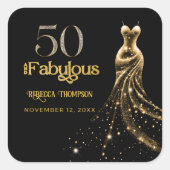 Fifty and Fabulous Gold Dress Black 50th Birthday Vierkante Sticker (Voorkant)