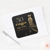 Fifty and Fabulous Gold Dress Black 50th Birthday Vierkante Sticker (Envelop)