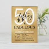 Fifty and Fabulous Gold Script 50th Birthday Kaart (Staand voorkant)