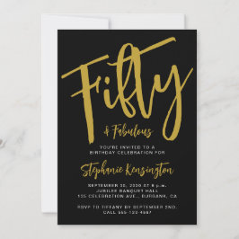 Fifty and Fabulous Gold Script 50th Birthday Party Kaart
