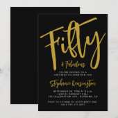 Fifty and Fabulous Gold Script 50th Birthday Party Kaart (Voorkant / Achterkant)