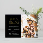 Fifty and Fabulous Gold Text Photo 50th Birthday Folie Uitnodiging (Staand Voorkant)