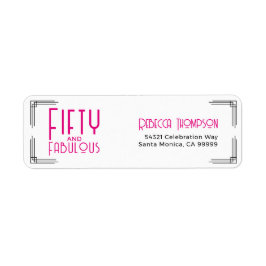 Fifty and Fabulous Hot Pink Art Deco 50th Birthday Etiket