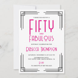 Fifty and Fabulous Hot Pink Art Deco 50th Birthday Kaart