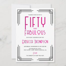 Fifty and Fabulous Hot Pink Art Deco 50th Birthday Kaart