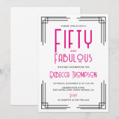 Fifty and Fabulous Hot Pink Art Deco 50th Birthday Kaart (Voorkant / Achterkant)