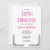 Fifty and Fabulous Hot Pink Art Deco 50th Birthday Kaart (Voorkant)