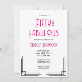 Fifty and Fabulous Hot Pink Art Deco 50th Birthday Kaart