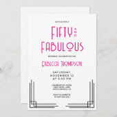 Fifty and Fabulous Hot Pink Art Deco 50th Birthday Kaart (Voorkant / Achterkant)