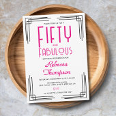 Fifty and Fabulous Hot Pink Art Deco 50th Birthday Kaart