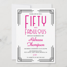 Fifty and Fabulous Hot Pink Art Deco 50th Birthday Kaart