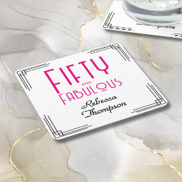 Fifty and Fabulous Hot Pink Art Deco 50th Birthday Kartonnen Onderzetters
