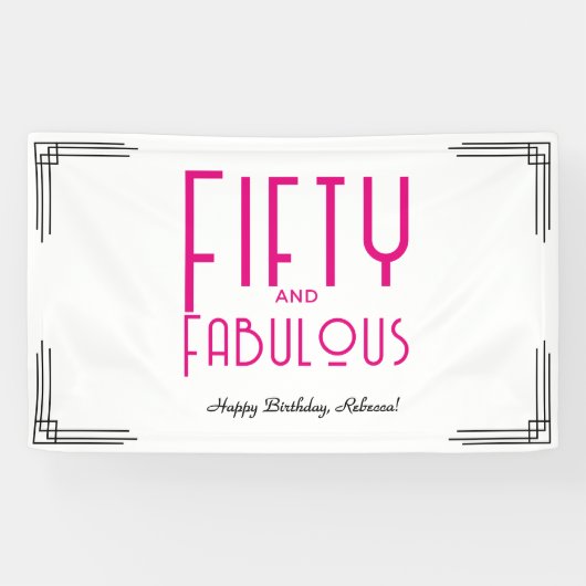 Fifty and Fabulous Hot Pink Art Deco 50th Birthday Spandoek (Horizontaal)