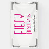 Fifty and Fabulous Hot Pink Art Deco 50th Birthday Spandoek (Verticaal)