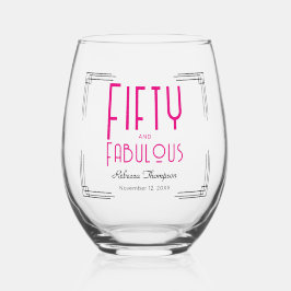 Fifty and Fabulous Hot Pink Art Deco 50th Birthday Wijnglas Zonder Voet