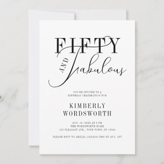 Fifty and Fabulous Minimal Script 50th Birthday Kaart (Voorkant)