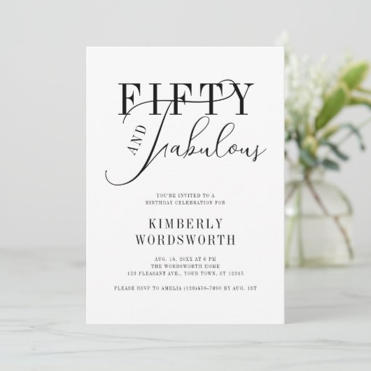 Fifty and Fabulous Minimal Script 50th Birthday Kaart (Staand voorkant)