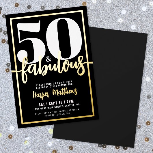 Fifty And Fabulous Modern 50th Birthday Gold Folie Uitnodiging