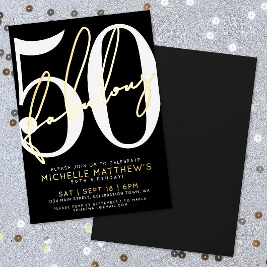 Fifty And Fabulous Modern 50th Birthday Party Gold Folie Uitnodiging