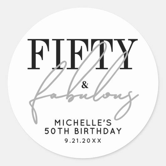 Fifty And Fabulous Modern 50th Birthday Party Ronde Sticker (Voorkant)